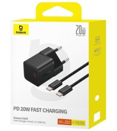 Адаптер Baseus GaN5 20W (1 Type-C) + кабель Type-C - Type-C (чорний) P1011090011..